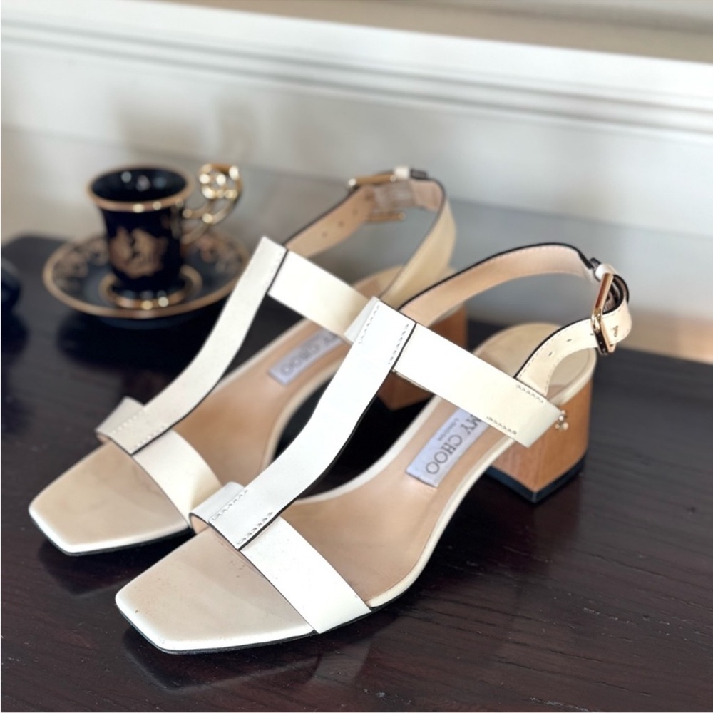 Jimmy Choo Cream Block Heel Sandals
